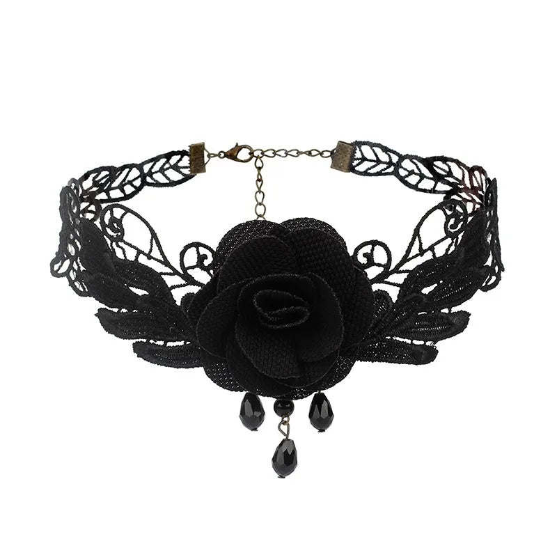 Crystal Statement Necklace Collar Black Lace Chokers Flower Necklaces For Women Girl Boho Flower Charms-Dollar Bargains Online Shopping Australia