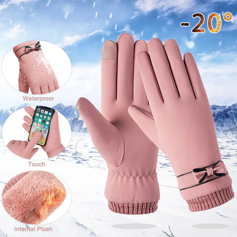 Winter Women Gloves Hand Warmer Thermal Fleece Lined Guantes Full Finger Ladies Mitten Touchscreen Waterproof Bike Cycling Glove-Dollar Bargains Online Shopping Australia