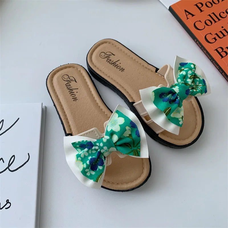 Bow Flats Open Toe Slide Sandals Non-slip Flip Flops Children Home Slippers Kids Girls Summer Cute Beach Slippers Shoe-Dollar Bargains Online Shopping Australia