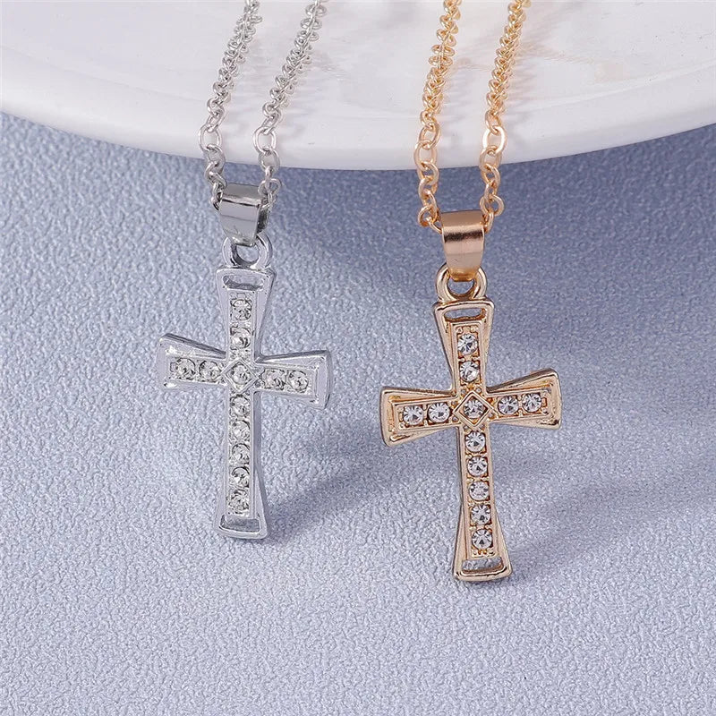 Fashion Cross Necklace for Women Men Gold Silver Color Dazzling Crystal Jesus Crucifix Necklace Christian Jewelry Wholesale