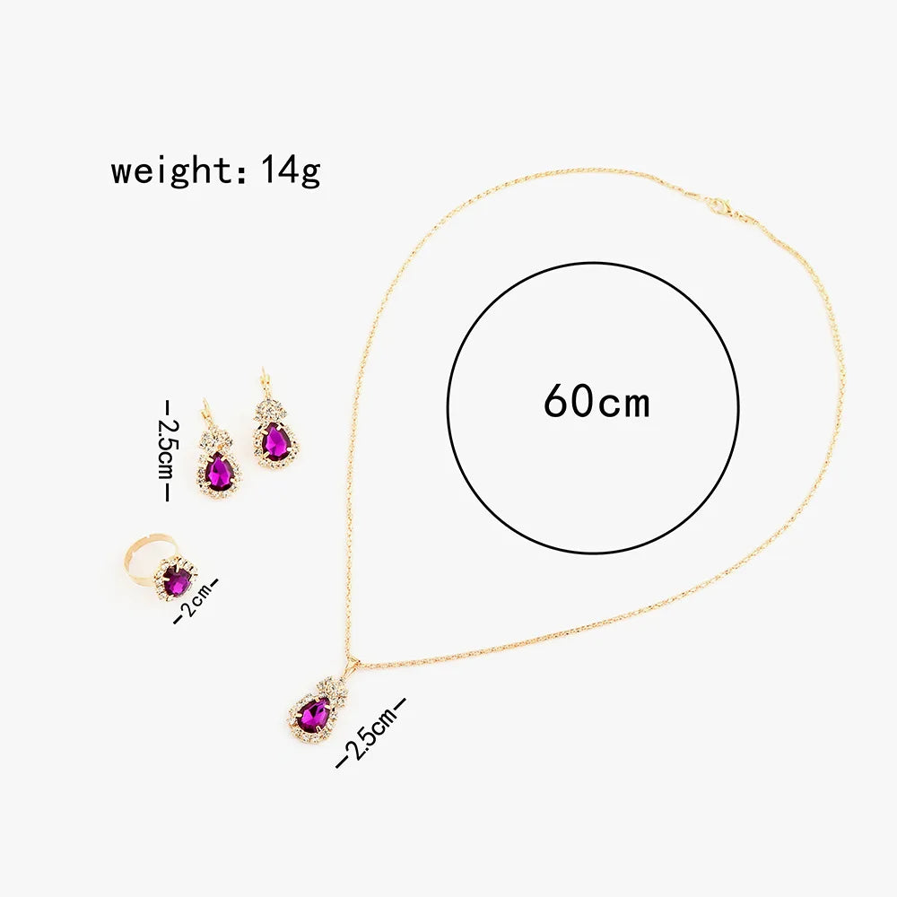 Crystal Ring Necklace Earrings Set Wedding Jewelry Sets For Brides Pendant Earrings For Girls Women African Jewelry Sets-Dollar Bargains Online Shopping Australia