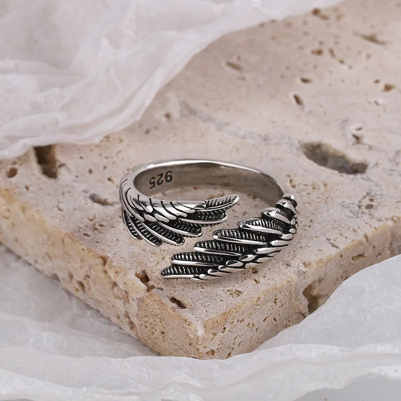 925 Sterling Silver Women's Ring Feather Wing Dating Jewelry Aesthetic Accessories