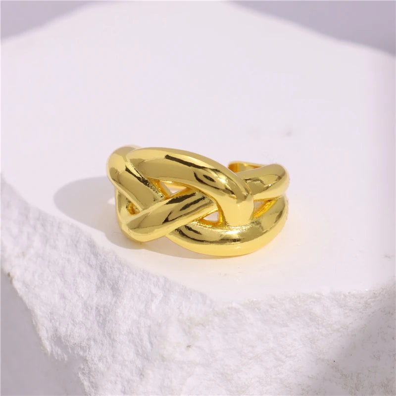 Glossy Wide Version Gold Color Plated Exaggerated Metal Rings Open Adjustable Ring for Women Men Jewelry-Dollar Bargains Online Shopping Australia