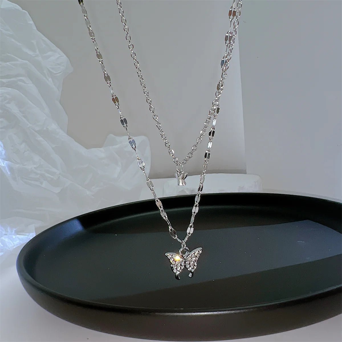 Butterfly Heart Zircon Necklace for Women Girls Silver Color Shiny Love Clavicle Chain Necklaces New Trend Jewelry-Dollar Bargains Online Shopping Australia