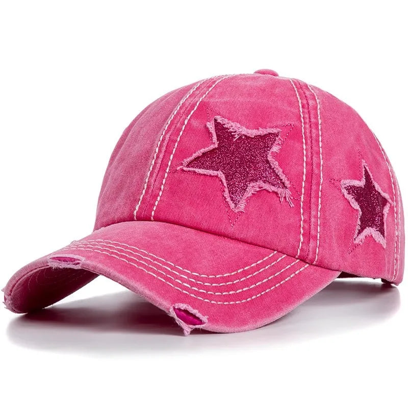 High Ponytail Baseball Caps for Women Snapback Hat Distressed Star Washed Denim Cap Adjustable Hip Hop Hole Star Fishing Hat-Dollar Bargains Online Shopping Australia