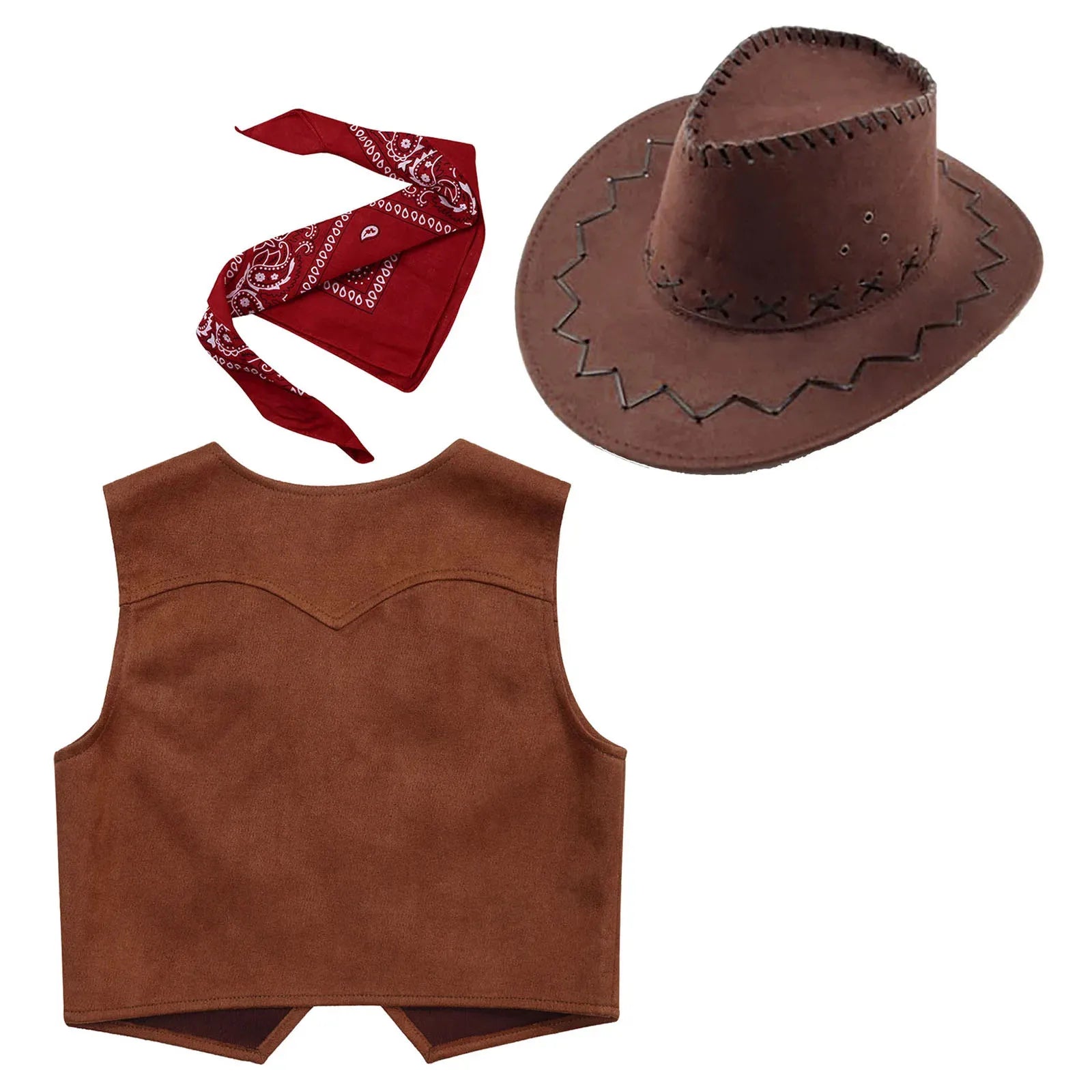 Wild West Cosplay Cowboy Cowgirl Costume Halloween Dress Up Clothes for Kids New Fringe Sleeveless Vest with Bandanna Hat Set-Dollar Bargains Online Shopping Australia
