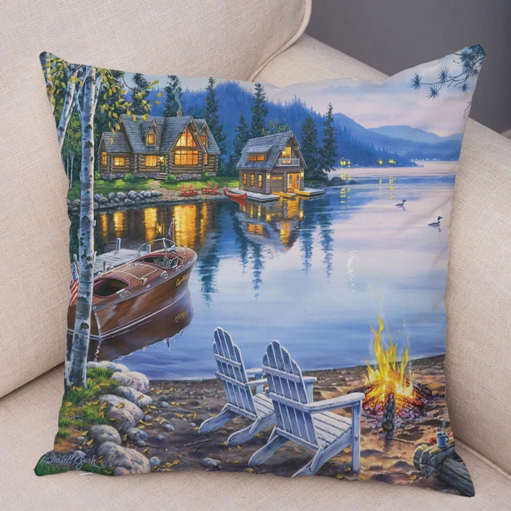 Vintage Colorful Style Coconut Tree Pillow Cover Country House Landscape Sofa Car Office Cushion Home Decor-Dollar Bargains Online Shopping Australia