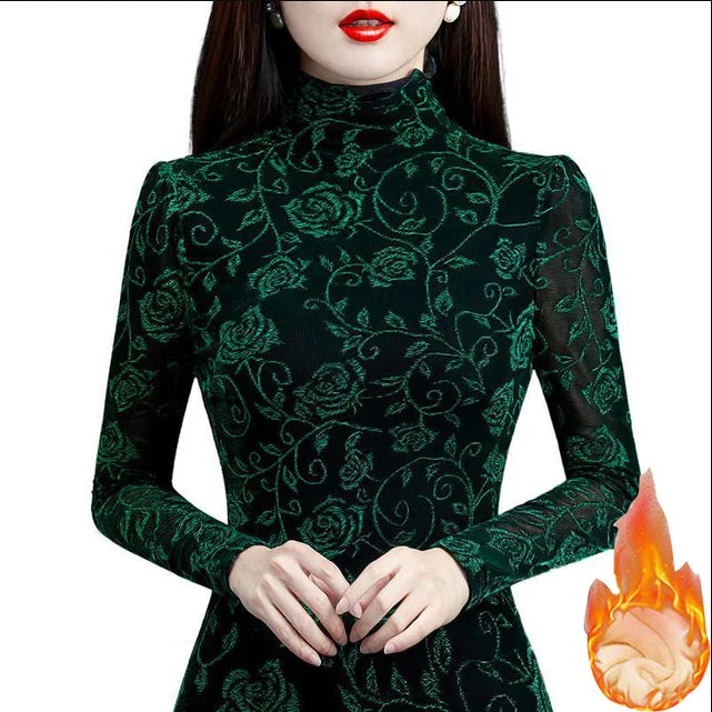 Women's Winter Autumn Style Blouse Shirt Women's Printed Turtleneck Long Sleeve Slim Elegant Tops-Dollar Bargains Online Shopping Australia