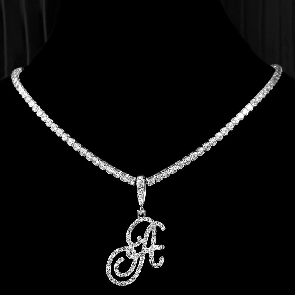 Cursive Letters Cubic Zirconia Chain Name Necklace Hip Hop Jewelry Gold Silver Color CZ-Dollar Bargains Online Shopping Australia