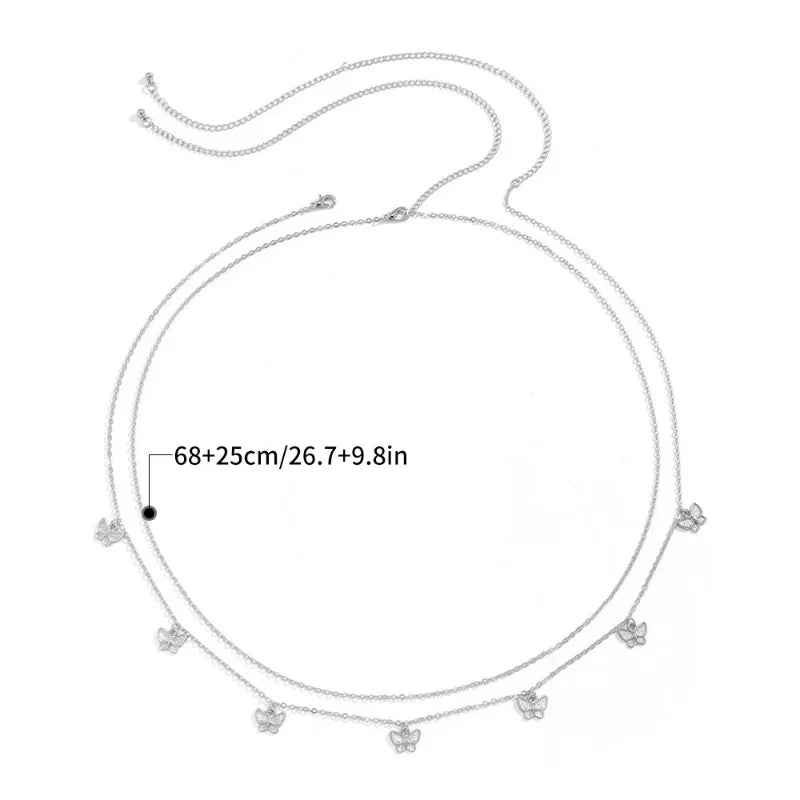 Double Thin Chain Women's Waist Chain Charming Butterfly Stainless Steel Belly Chain Summer Beach Bikini Body Jewelry-Dollar Bargains Online Shopping Australia