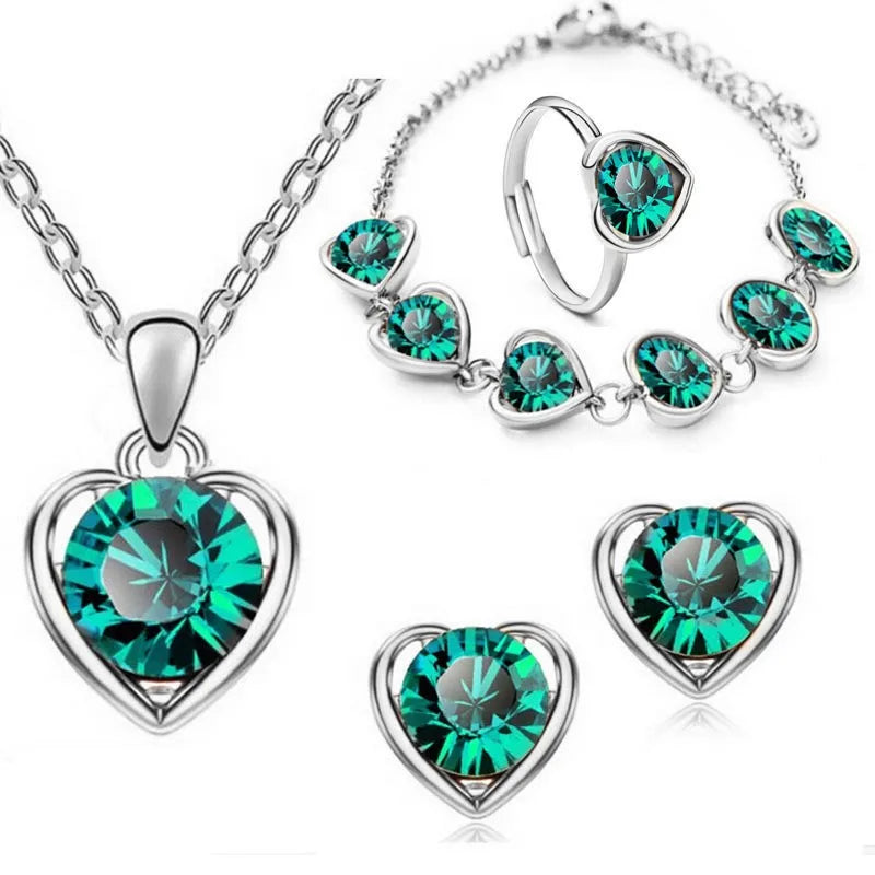 Crystal Ring Necklace Earrings Set Wedding Jewelry Sets For Brides Pendant Earrings For Girls Women African Jewelry Sets-Dollar Bargains Online Shopping Australia