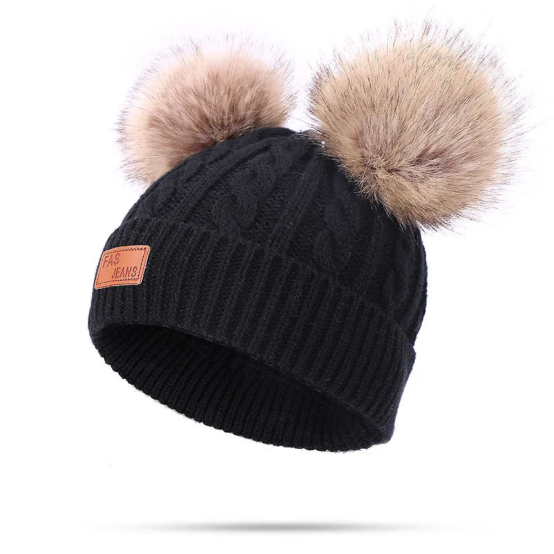 Warm Winter Baby Hats with Scarves for Kids Wool Pompom Baby Hat Children Bonnet Cap Boys Girls Knitted Scarf Gloves Beanie Caps-Dollar Bargains Online Shopping Australia