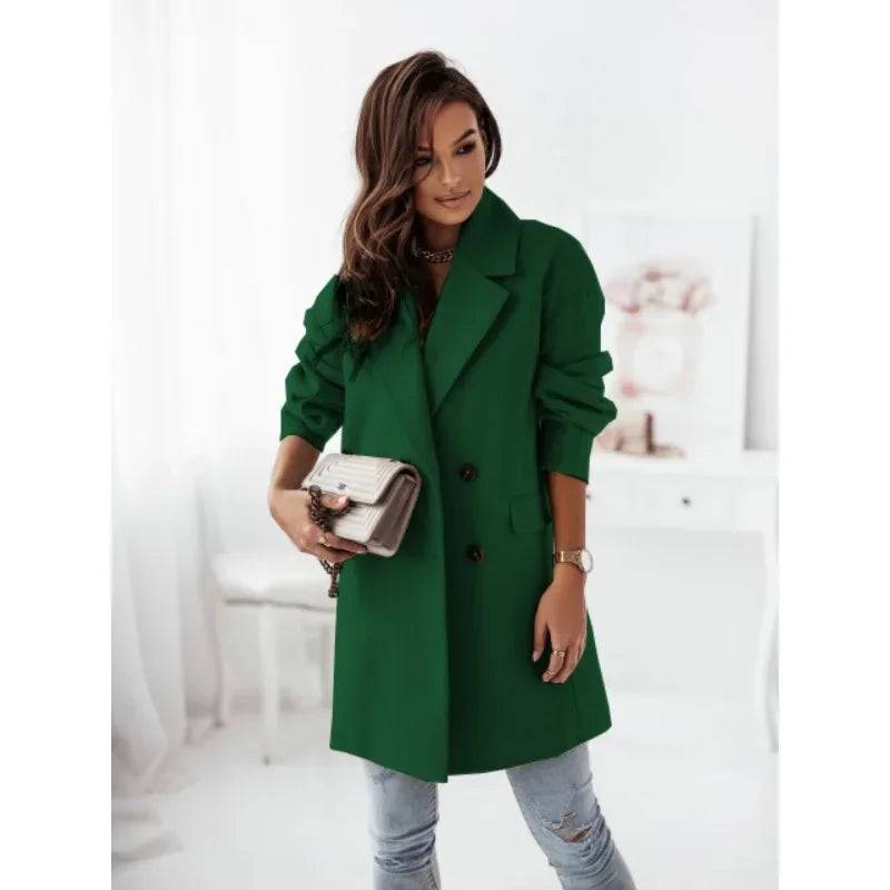 Long sleeved suit collar double breasted nickel coat, unique design, showcasing personal charm coats for women-Dollar Bargains Online Shopping Australia