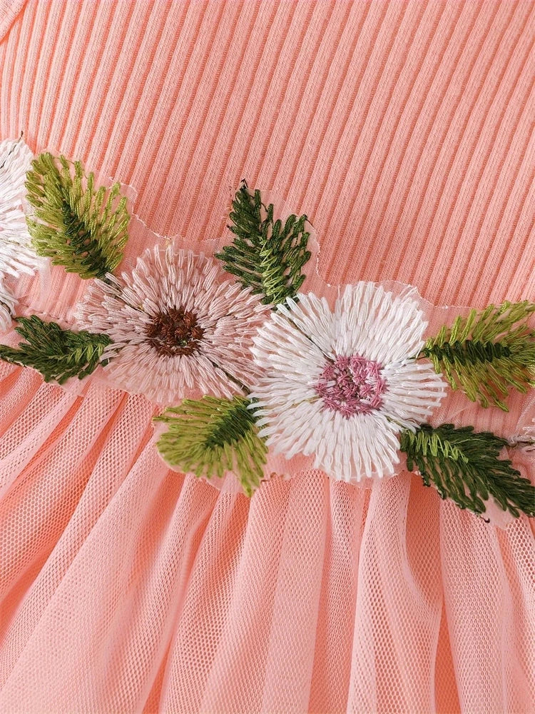 Baby Girls Dress Summer Waist Flower Vest Sleeveless Short Top Sweet Girl Lace Mesh Dress-Dollar Bargains Online Shopping Australia