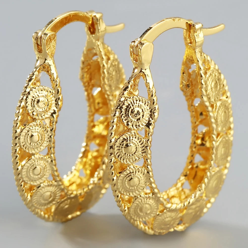 Fashion Round Gold Plated Copper Hoop Earrings for Women 2023 New Vintage Jewelry Wedding Anniversary Party Gifts Acessories-Dollar Bargains Online Shopping Australia