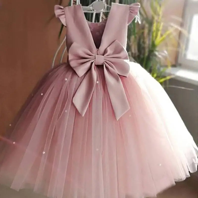 Toddler Girl Flower Birthday Tulle Dress Backless Bow Wedding Gown Kids Party Wear Princess Blue Dress Baby Girl Bowknot Dresses-Dollar Bargains Online Shopping Australia