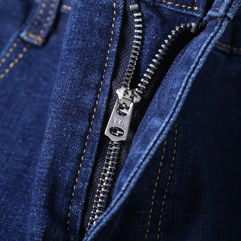 Men's Smart Jeans Business Fashion Straight Regular Blue Stretch Denim Trousers Classic Men