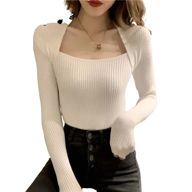 Women Sweater Pullover Long Sleeve Top Square Collar Women Jumper-Dollar Bargains Online Shopping Australia