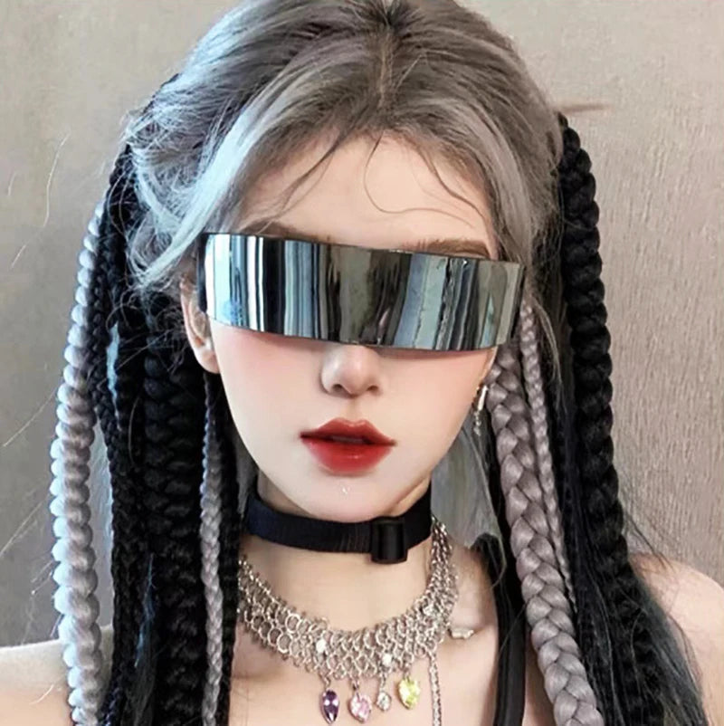 Women Future Technology Sunglasses Y2K Laser Eyeglasses Anti UV400 One Peice Mirrored Lens Eyewear Glasses Men Glasses-Dollar Bargains Online Shopping Australia