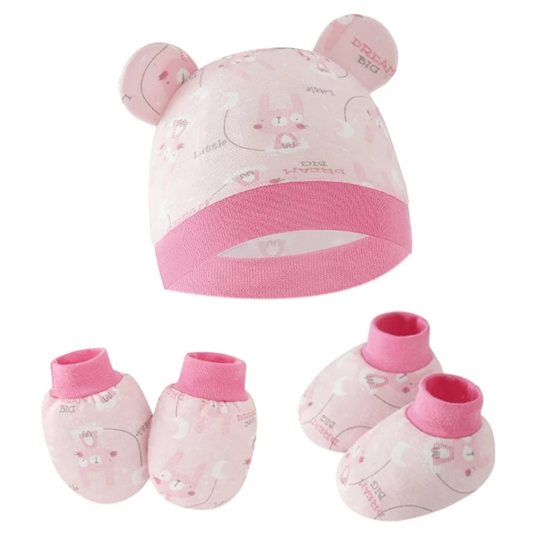 3pcs/set Cotton Newborn Cap with Anti Scratch Mittens and Foot Cover Infant Warm Headwear Baby Gloves with Socks Set-Dollar Bargains Online Shopping Australia