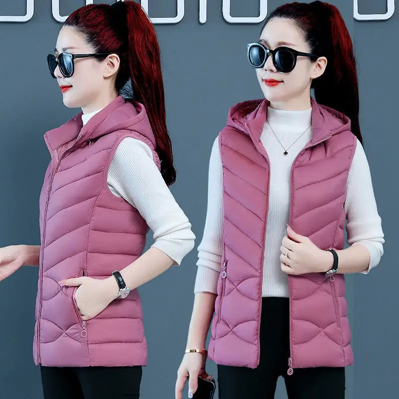 Woman Vest Autumn Winter Warm Down Cotton Vests Female Thick Removable Hooded Waistcoat Women's Sleeveless Jacket Vest Coat-Dollar Bargains Online Shopping Australia