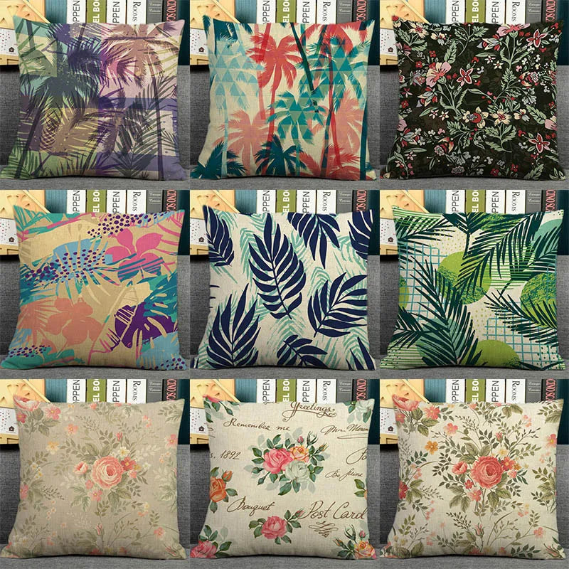 Nordic plant print cushion home decorative pillow 45x45cm pillowcase Modern sofa Decor tropical leaves seat back