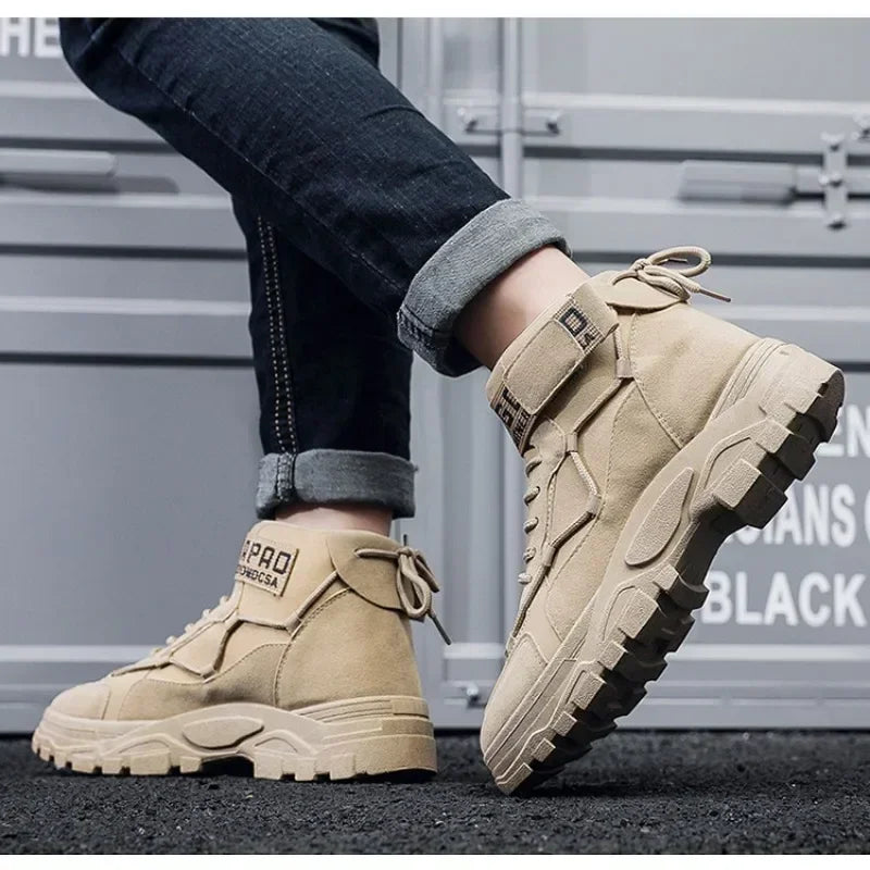 Men's Platform Boots Fashion Desert Boots New Comfortable Non-slip Hiking Shoe High Top All-match Work Boots-Dollar Bargains Online Shopping Australia