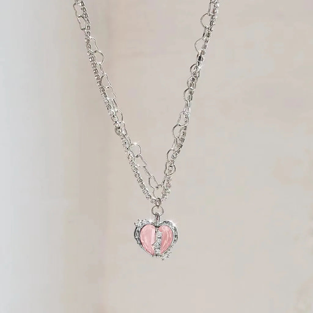 Black Heart Pendant Necklace Punk Shiny Rhinestone Star Asymmetric Chain Necklace for Women Neck Chain Y2K Jewelry-Dollar Bargains Online Shopping Australia