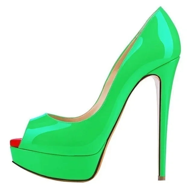 Women Pumps Sexy Platform Peep Toe 14cm Extremely Thin High Heels Stiletto Patent Leather Fashion Party Nighclub Wedding Shoes-Dollar Bargains Online Shopping Australia