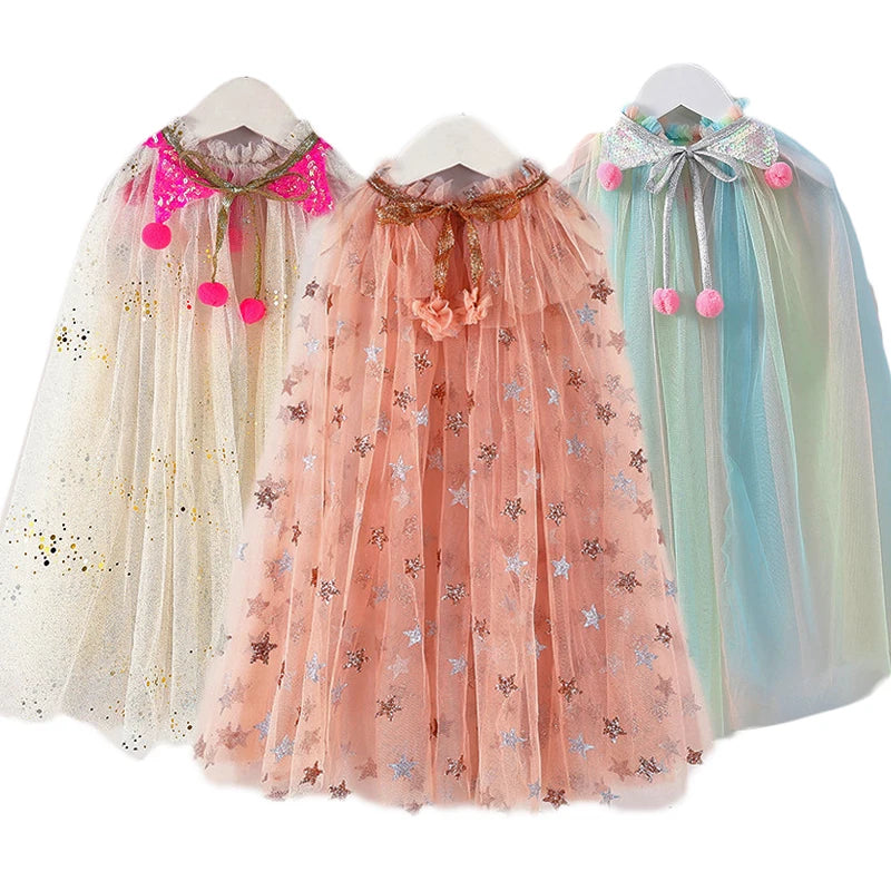 Christmas Halloween Girls Cloak Outerwear One Size Sequins Shawl Kids Coat for Birthday Party Beach Rainbow Princess Costume-Dollar Bargains Online Shopping Australia