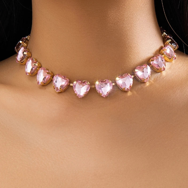 Romantic Crystal Heart Choker Necklace For Women Elegant Party Wedding Statement Necklace Fashion Jewelry Girls-Dollar Bargains Online Shopping Australia