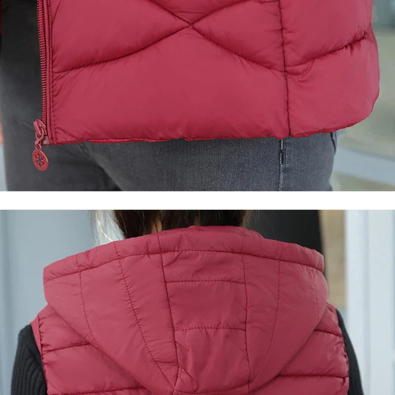 Woman Vest Autumn Winter Warm Down Cotton Vests Female Thick Removable Hooded Waistcoat Women's Sleeveless Jacket Vest Coat-Dollar Bargains Online Shopping Australia