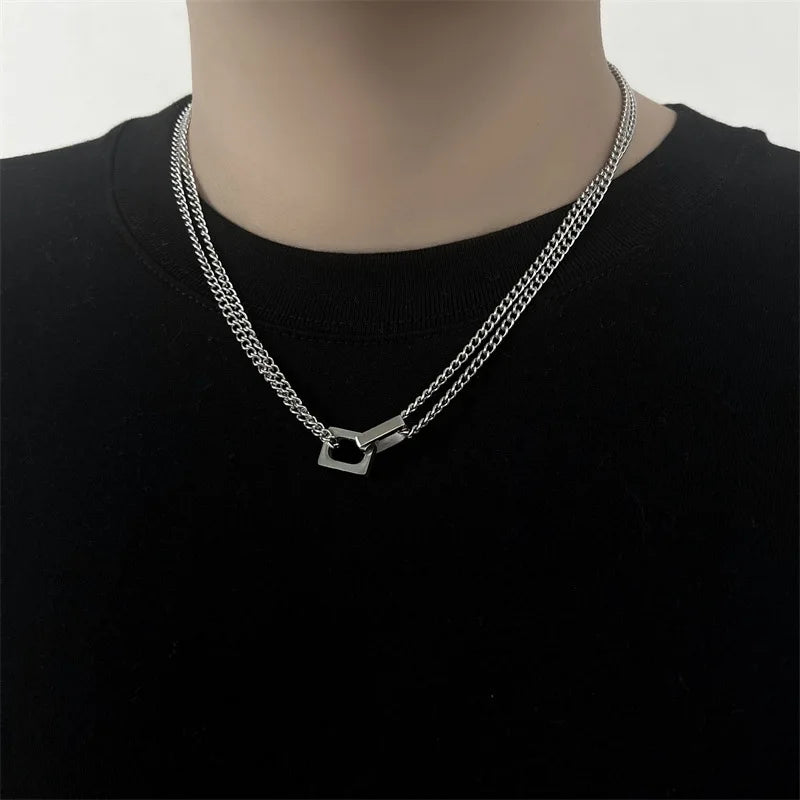 Hip Hop Zircon Star Double Layer Necklace For Men Women Trend Charm Titanium Steel Pendant Chain Unisex Jewelry-Dollar Bargains Online Shopping Australia