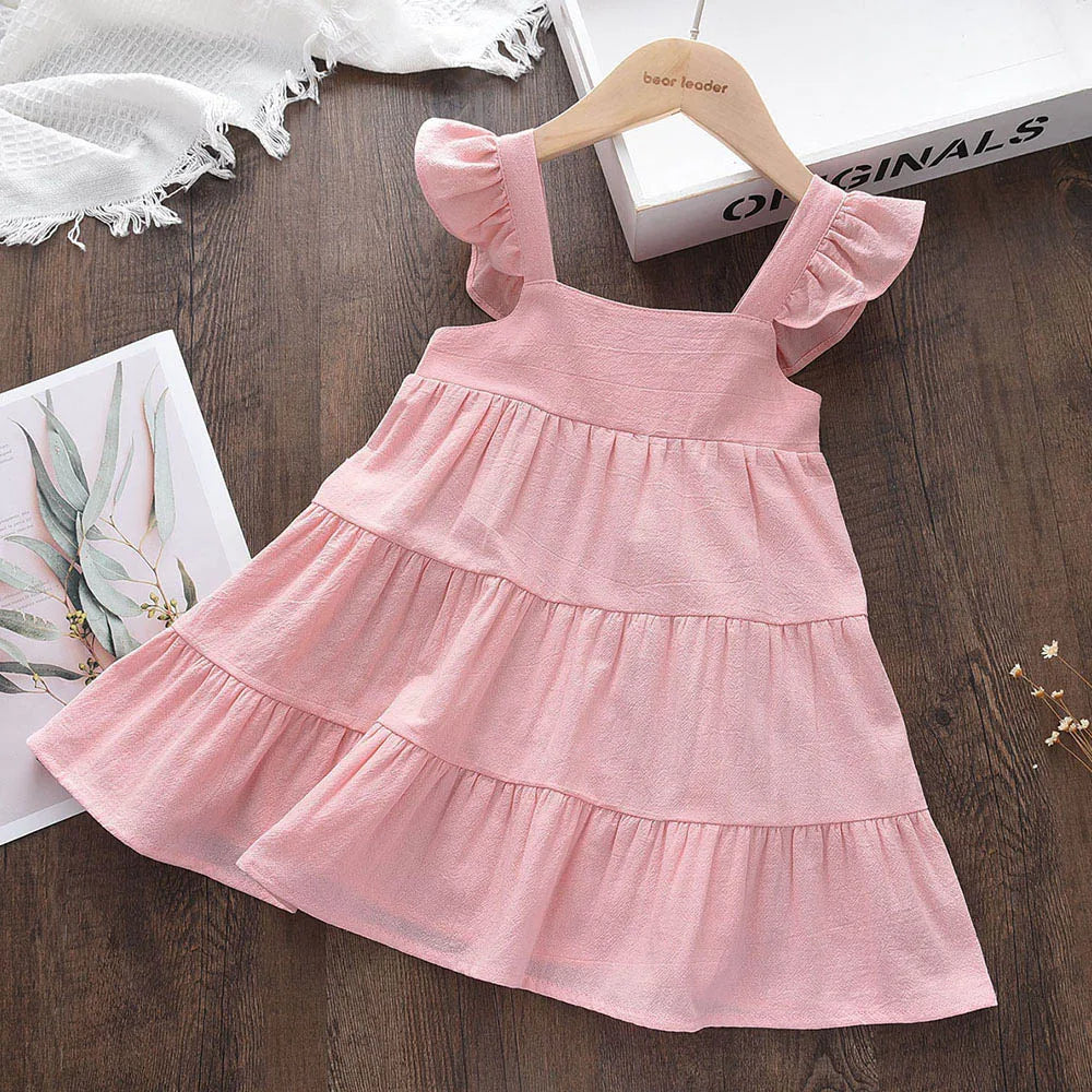 Casual Baby Kid Girl Infant Sleeveless Ruffles Princess Dress Cute Solid Color Korean Kids Clothes-Dollar Bargains Online Shopping Australia