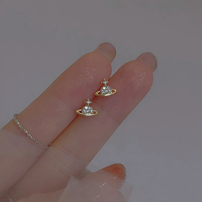 Planet Earrings Silver Color Piercing for Women Moon Star Crystal Zircon Ear Stud Earrings Tragus Cartilage Body Jewelry-Dollar Bargains Online Shopping Australia