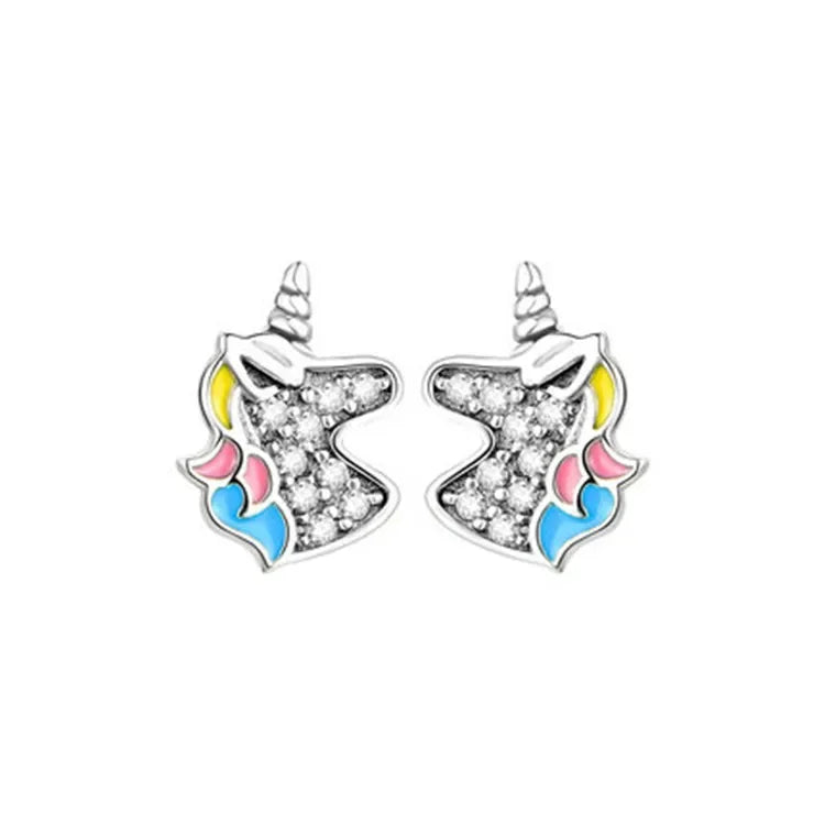 Unicorn Stud Earrings for Little Girl Kids Crystal Cat Butterfly Rainbow Heart Star Earring-Dollar Bargains Online Shopping Australia