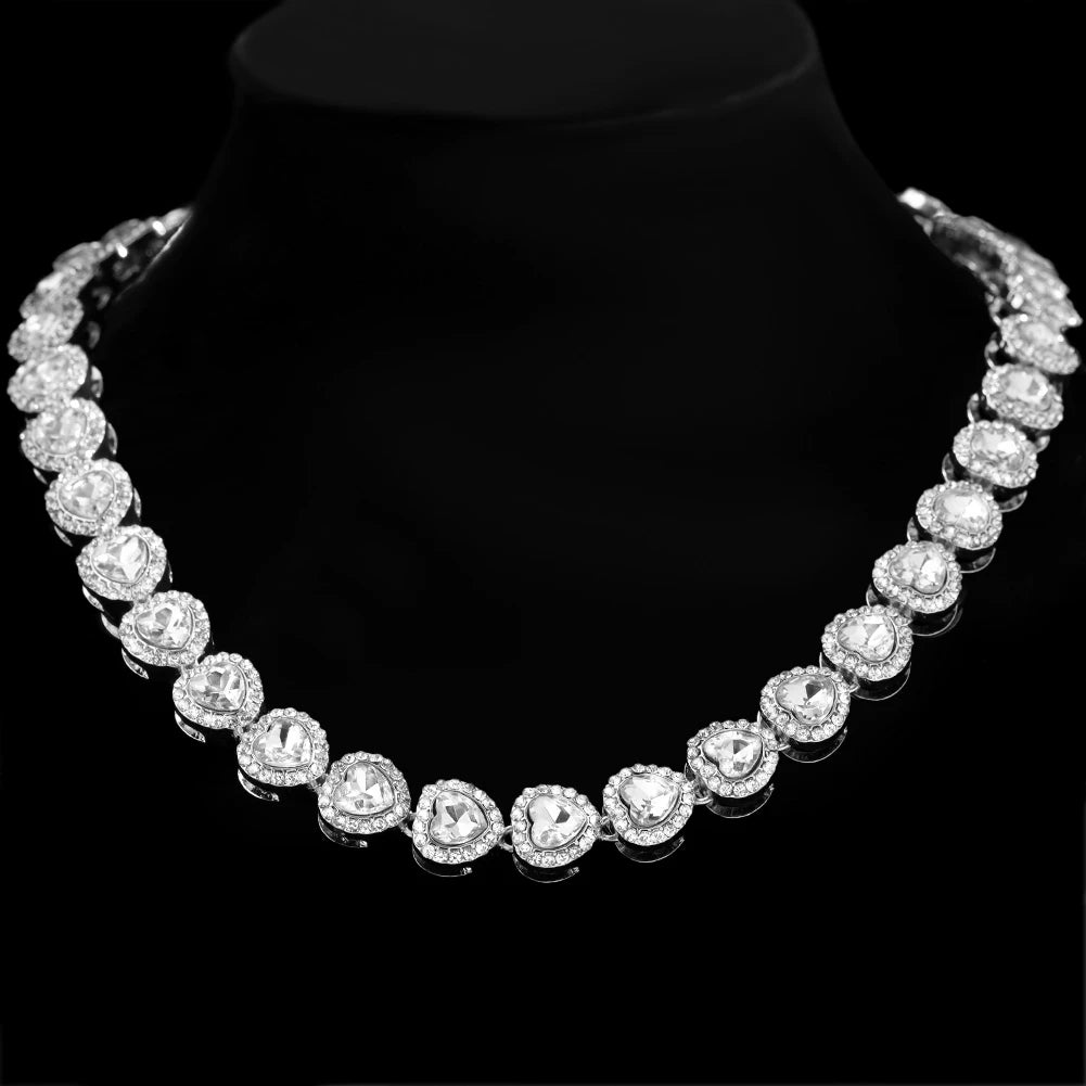 Bling Luxury Paved Crystal Heart Cuban Link Chain Necklace for Women Hip Hop Iced Out Round Square Tennis Chain Choker Jewelry-Dollar Bargains Online Shopping Australia