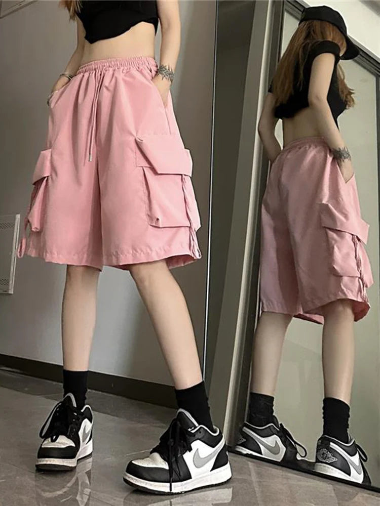 Hip Hop Cargo Shorts Women Vintage Harajuku High Waist Y2K Short Pants Casual Korean Pockets Bf Shorts Summer-Dollar Bargains Online Shopping Australia
