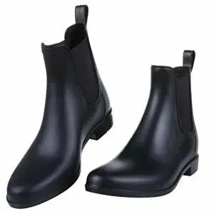 Women Fashion Chelsea Rain Boots Basic Shiny Ankle Boots Waterproof Shoes with Elastic Band Non-slip Comfortable Boots-Dollar Bargains Online Shopping Australia