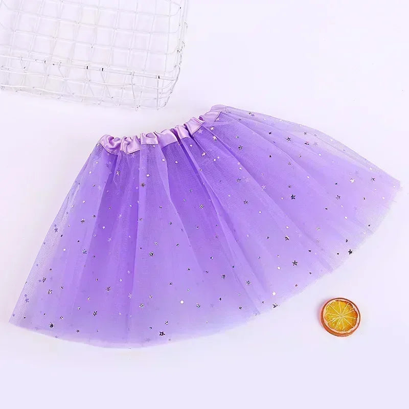 Kids Baby Star Glitter Dance Tutu Skirt For Girl Sequin 3 Layers Tulle Toddler Lace Pettiskirt Children Chiffon-Dollar Bargains Online Shopping Australia