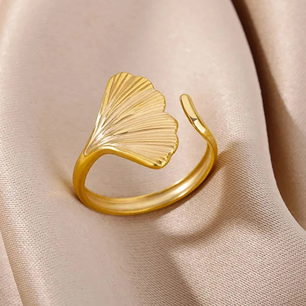 Gold Color Stainless Steel Shell Rings For Women Vintage Oval Blue Stone Adjustable Ring Fashion Party Jewelry Anniversary Gift-Dollar Bargains Online Shopping Australia