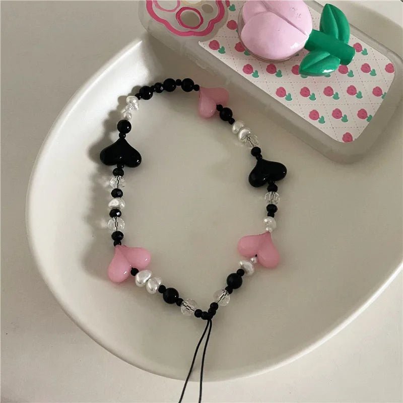 Charm Multicolor Resin Heart Bowknot Mobile Phone Chains for Women Girls Telephone Jewelry Strap Beaded Lanyard Hanging Cord-Dollar Bargains Online Shopping Australia
