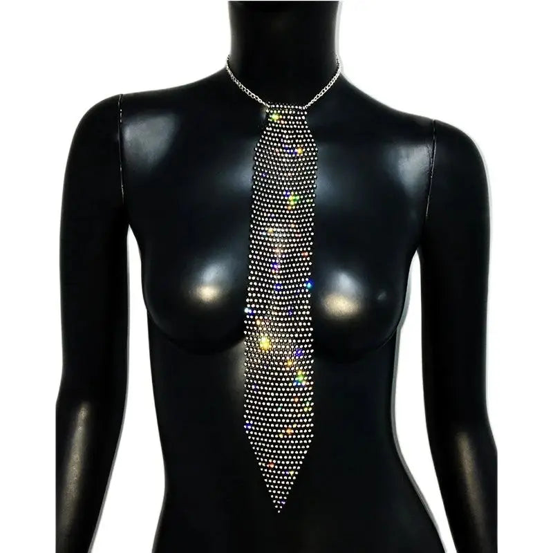 Shiny Rhinestone Fishnet Tie For Women Fashion Luxury Diamond Wedding Banquet Feast Club Party Necklace Jewelry Accessories-Dollar Bargains Online Shopping Australia