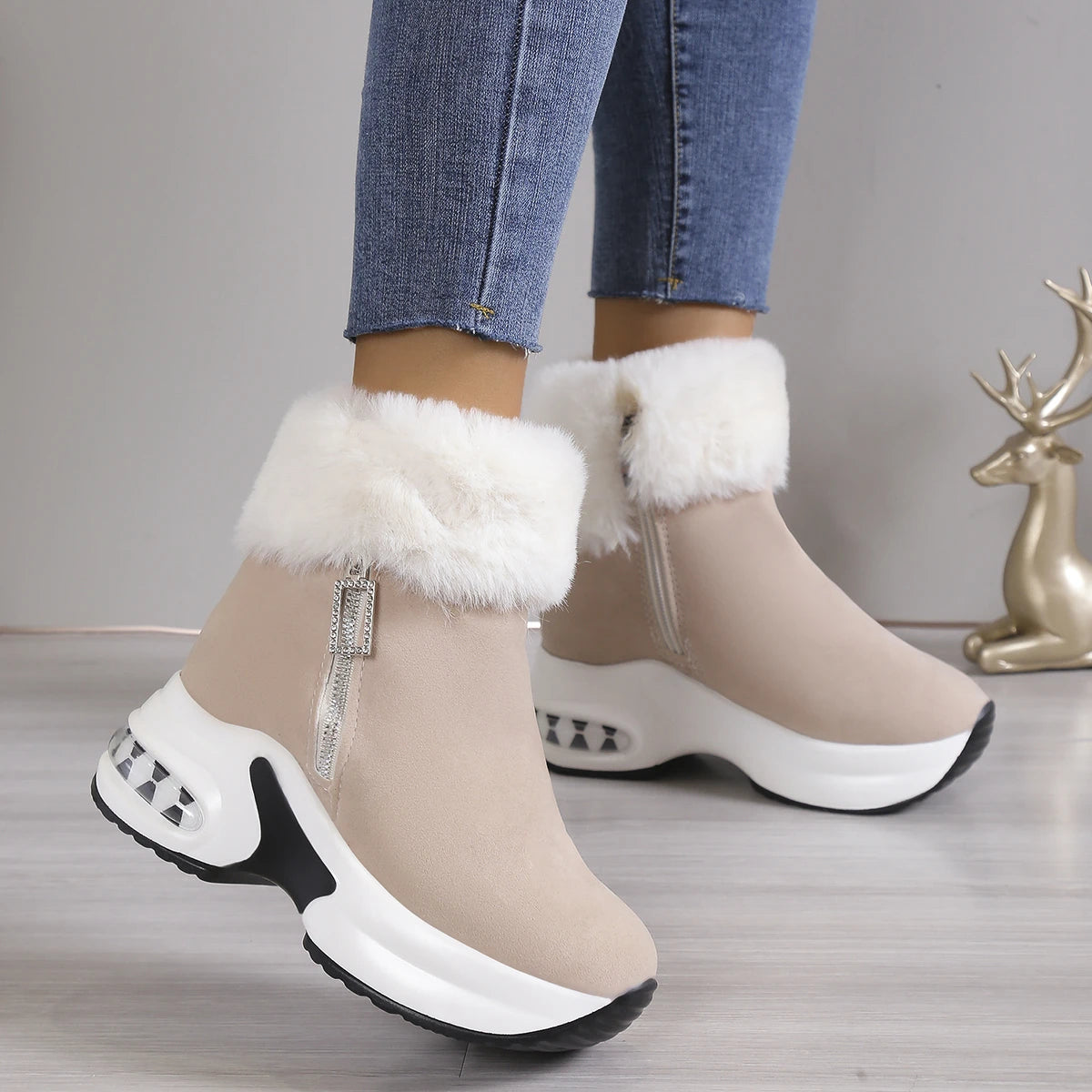 Platform Wedge Snow Boots for Women Shoe Plush Side Zipper Internal Increasing Modern Short Boot-Dollar Bargains Online Shopping Australia