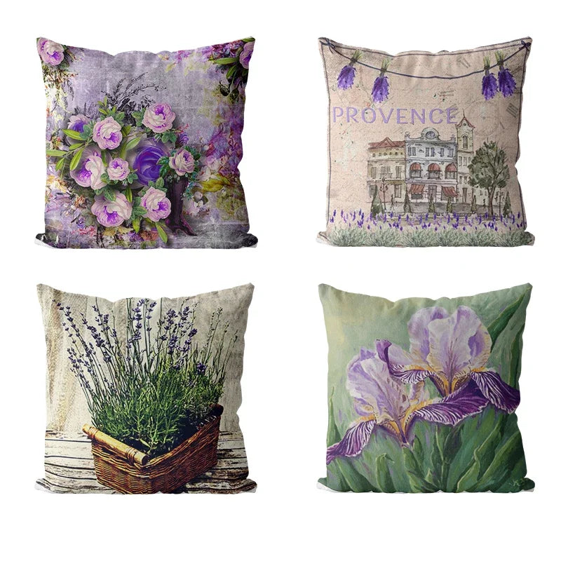 Happy Easter Day Purple Flower Pillow Case Hydrangea Lavender Rose Forest Pillowslip  Cushion Covers Sofa Living Room