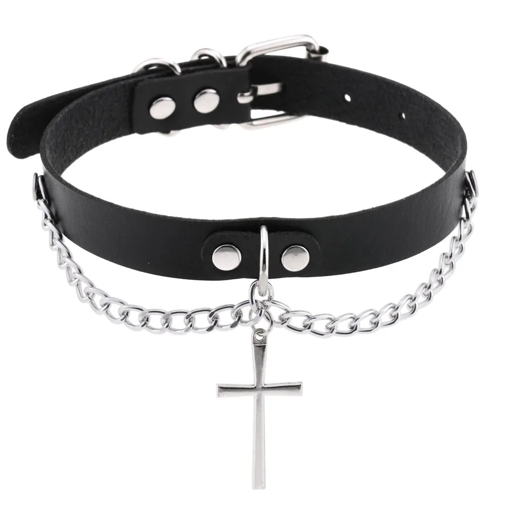 Harajuku Cosplay Rivet Punk Rock Gothi Women Collar Sexy PU Leather Heart Cross Spike Hip Hop Bondage Choker Jewelry-Dollar Bargains Online Shopping Australia