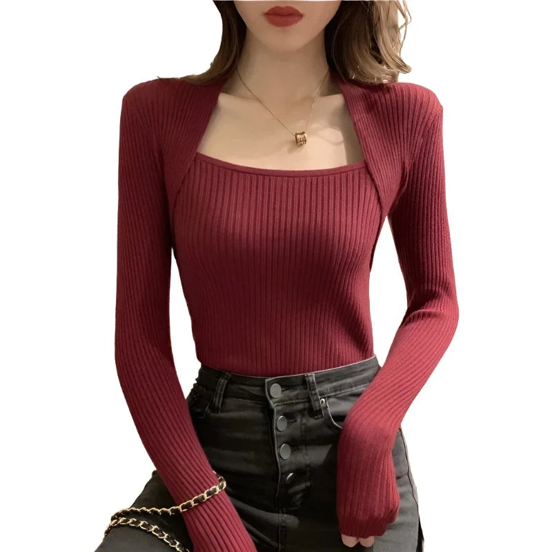 Women Sweater Pullover Long Sleeve Top Square Collar Women Jumper-Dollar Bargains Online Shopping Australia