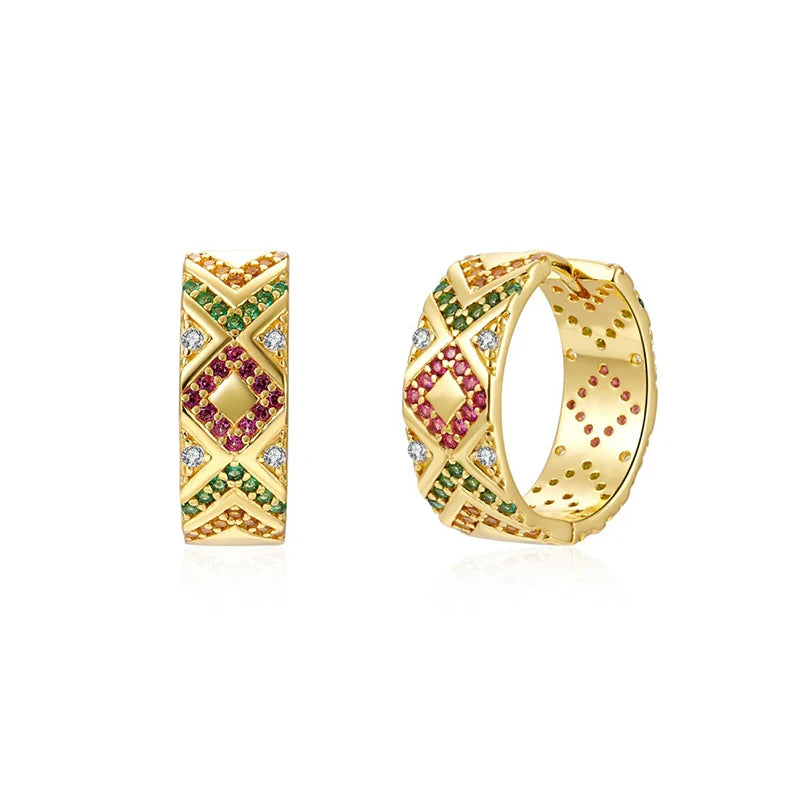 Gold Filled Stud Earrings Set For Women Ear Cuffs Colorful Zircon Dangle Hoop Earrings Fashion Party Jewelry-Dollar Bargains Online Shopping Australia