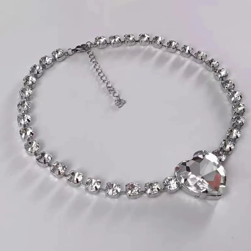 Shine Big Heart Crystal Choker Necklaces for Women Geometric Rhinestones Necklaces Statement Jewelry Party Gifts-Dollar Bargains Online Shopping Australia