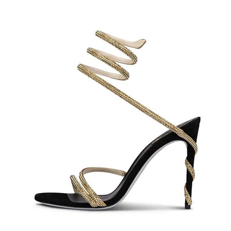 Crystal Rhinestone Open Toe Woman Sandals Design Sexy Thin High Heels Party Prom Shoes Fashion Ankle Strap Pumps-Dollar Bargains Online Shopping Australia